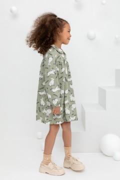 Зелёное платье принтом для девочки КР 5834/оливковый хаки,нежные зайчики к437 платье Crockid(фото3)