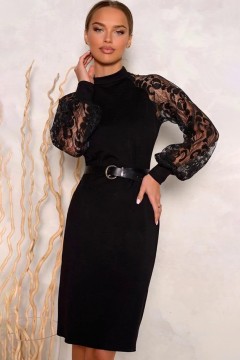 Роскошное чёрное платье с кружевными рукавами Open-Style