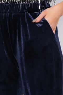 Тёмно-синие бархатные брюки с карманами Lady Taiga(фото3)