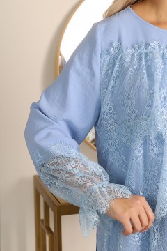 Голубая блузка с кружевом Wisell(фото3)