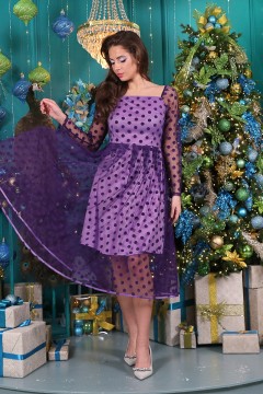 Фиолетовое нарядное платье в горошек Wisell(фото2)