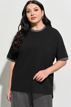 Чёрная трикотажная блузка с контрастной отделкой Aquarel