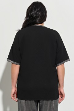 Чёрная трикотажная блузка с контрастной отделкой Aquarel(фото3)