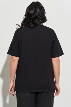 Чёрная трикотажная футболка с пришивными стразами Aquarel(фото4)
