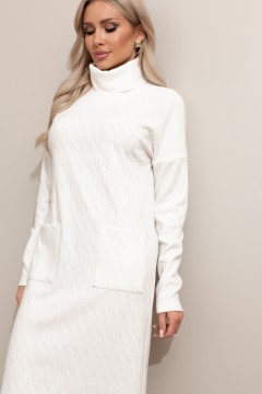 Белое трикотажное платье с накладными карманами Эльвина №2 Valentina(фото3)