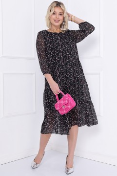 Чёрное шифоновое платье с цветочным принтом Bellovera(фото2)
