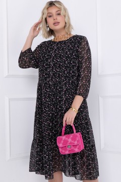Чёрное шифоновое платье с цветочным принтом Bellovera