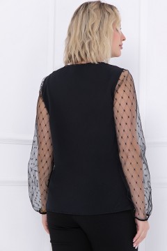 Чёрная блуза с рукавами из сетки Bellovera(фото4)