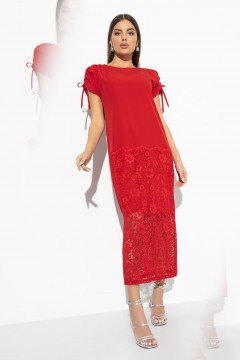 Длинное красное платье с кружевной юбкой и разрезом Charutti(фото2)