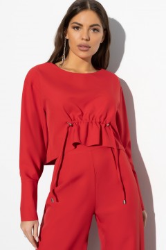 Красная укороченная блузка с кулиской по переду и завязками Charutti