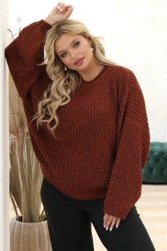 Объёмный вязаный свитер терракотового цвета Wisell