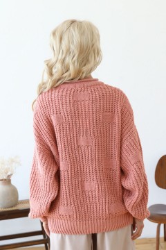 Вязаный свитер свободного силуэта персикового цвета Wisell(фото3)