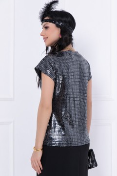 Чёрная блуза из трикотажа с пайетками Bellovera(фото4)
