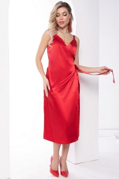 Красное атласное платье-комбинация на запахе Lady Taiga(фото2)