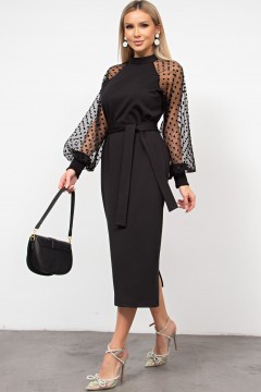 Трикотажное чёрное платье с рукавами из сетки Бруна №3 Valentina
