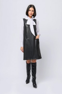 Чёрный сарафан из экокожи с карманами 1001 dress(фото2)