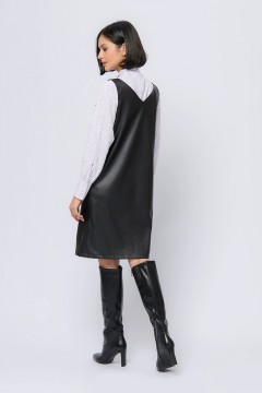 Чёрный сарафан из экокожи с карманами 1001 dress(фото3)