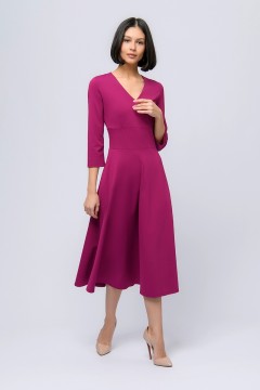 Платье миди с V горловиной в ягодном цвете 1001 dress(фото2)