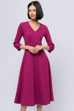 Платье миди с V горловиной в ягодном цвете 1001 dress