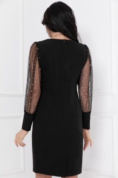 Нарядное чёрное платье с рукавами из сетки Bellovera(фото4)