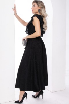 Чёрное трикотажное длинное платье с люреком и воланами Lady Taiga(фото4)