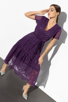 Кружевное фиолетовое платье с поясом Charutti(фото2)