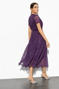Кружевное фиолетовое платье с поясом Charutti(фото4)