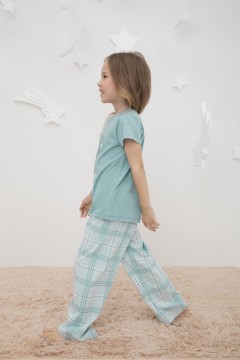 Трикотажная пижама для девочки с брюками К 1624/турмалин,текстильная клетка пижама Crockid(фото2)