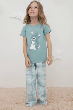 Трикотажная пижама для девочки с брюками К 1624/турмалин,текстильная клетка пижама Crockid
