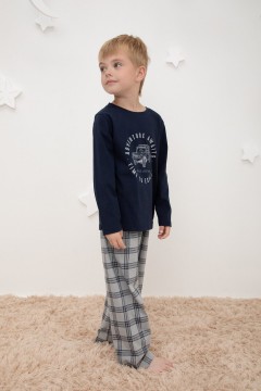 Трикотажная пижама для мальчика с брюками в клетку К 1600/индиго,текстильная клетка пижама Crockid(фото2)