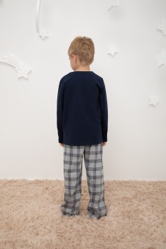 Трикотажная пижама для мальчика с брюками в клетку К 1600/индиго,текстильная клетка пижама Crockid(фото3)