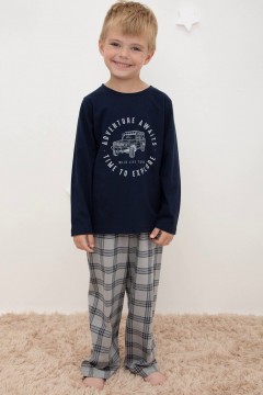 Трикотажная пижама для мальчика с брюками в клетку К 1600/индиго,текстильная клетка пижама Crockid