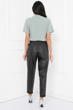 Чёрные кожаные брюки с карманами  Bellovera(фото4)