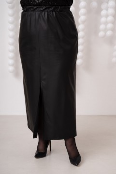 Чёрная юбка из экокожи с разрезом Jetty-plus(фото3)