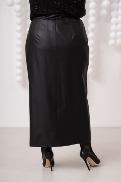 Чёрная юбка из экокожи с разрезом Jetty-plus(фото4)