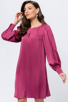 Короткое платье вишнёвого цвета с разрезом на груди и объёмными рукавами 1001 dress