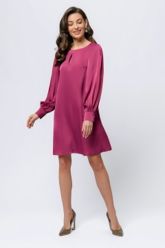 Короткое платье вишнёвого цвета с разрезом на груди и объёмными рукавами 1001 dress(фото2)