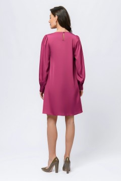 Короткое платье вишнёвого цвета с разрезом на груди и объёмными рукавами 1001 dress(фото3)