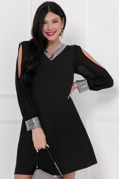 Чёрное платье с рукавами из шифона с разрезами Bellovera