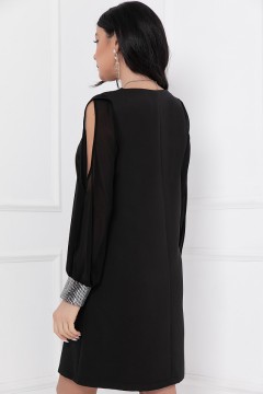 Чёрное платье с рукавами из шифона с разрезами Bellovera(фото4)