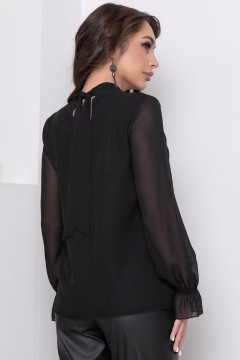 Чёрная шифоновая блузка с объёмными рукавами Diolche(фото3)