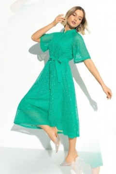 Зелёное кружевное платье на подкладе из креп-шифона 46 размера Charutti(фото2)