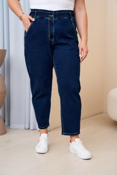Тёмно-синие джинсы mom с резинкой на поясе Intikoma(фото3)