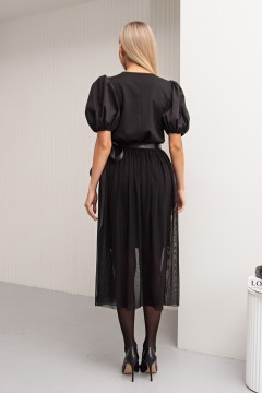 Чёрная трикотажная блузка с рукавами-фонарики Ката №1 Valentina(фото4)