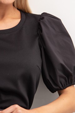 Чёрная трикотажная блузка с рукавами-фонарики Ката №1 Valentina(фото3)