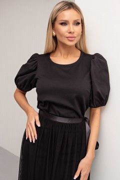 Чёрная трикотажная блузка с рукавами-фонарики Ката №1 Valentina