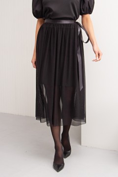 Длинная чёрная юбка из сетки Терия №1 Valentina(фото3)