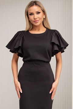 Чёрная трикотажная блузка с рукавами-крылышками Эльфина №1 Valentina
