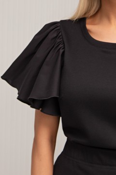 Чёрная трикотажная блузка с рукавами-крылышками Эльфина №1 Valentina(фото3)