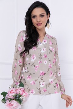 Бежевая трикотажная блузка с цветочным принтом Bellovera